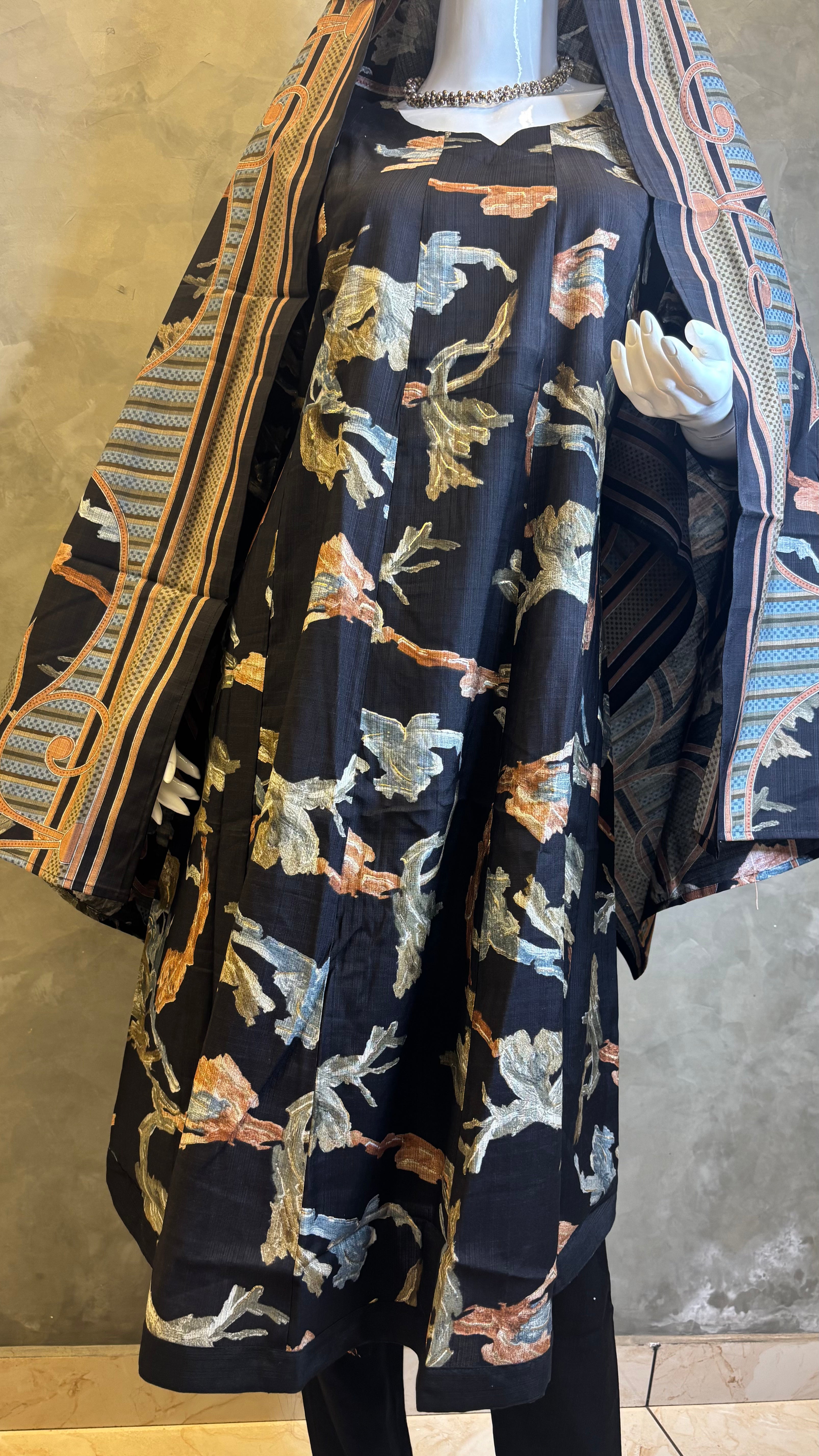 Black and White Botanical Print Cotton-Blend 3-Piece Set