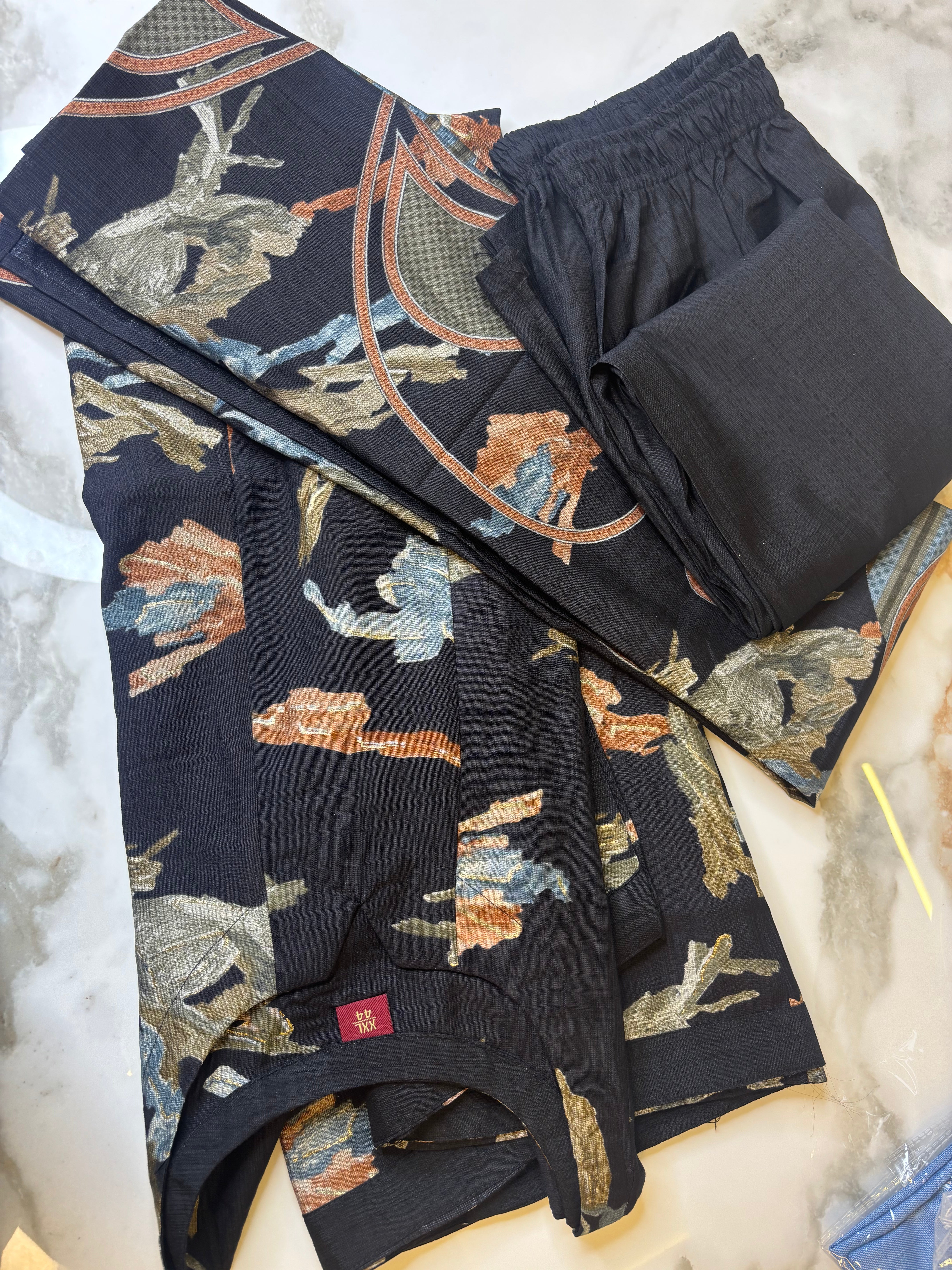 Black and White Botanical Print Cotton-Blend 3-Piece Set
