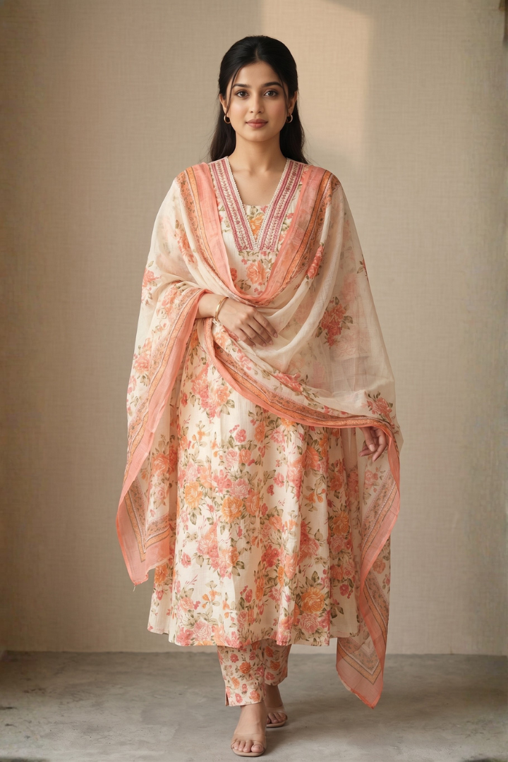 Women's Jaipur Block Print Tunic, Pants & Dupatta Set