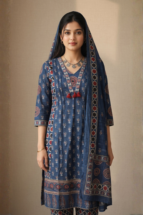 Jaipur Cotton 3-Piece Kurta Set for Women