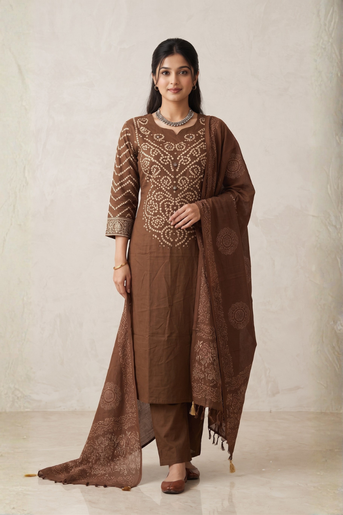Women's Traditional Dabu Bandhani Kurta & Pants Set