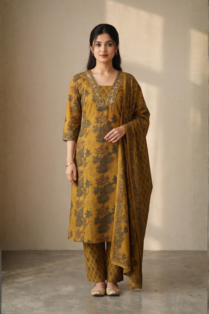Premium Jaipur Floral Anarkali 3-Piece Set