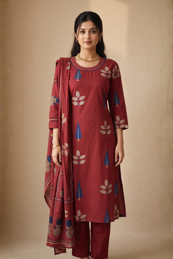 Premium Jaipur Dabu Cotton 3-Piece Set for Women